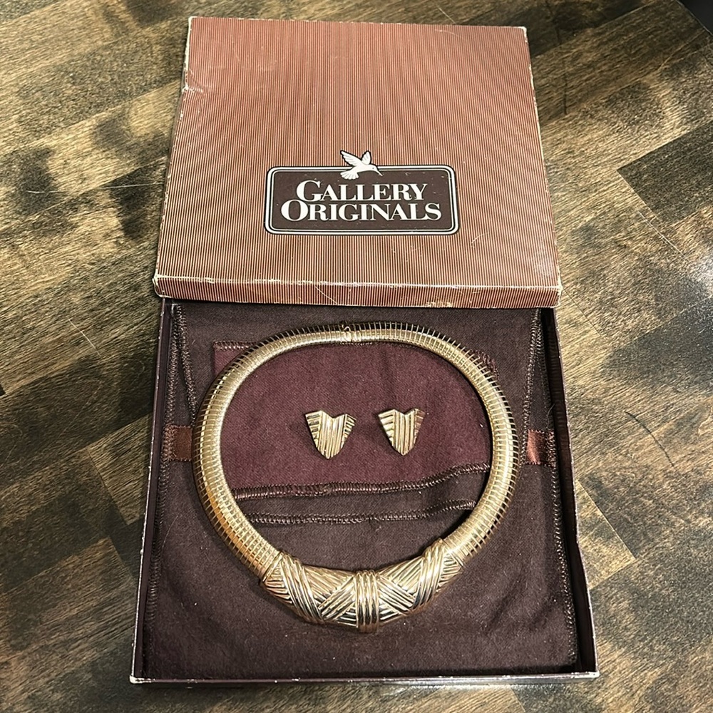 Vintage Avon Gallery Originals gold, choker, and earrings set